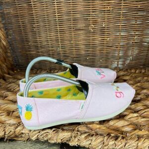 TOMS Sz 8 Light Pink 'Good Vibes' Pineapple Embroidered Alpargata Slip On Shoes